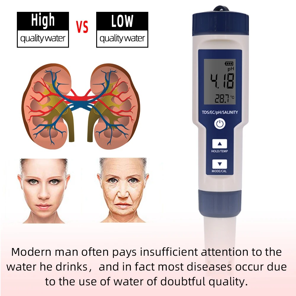 5 IN 1 PH Temperature TDS EC S - Ph Meter Digital Water Tester recension och pris